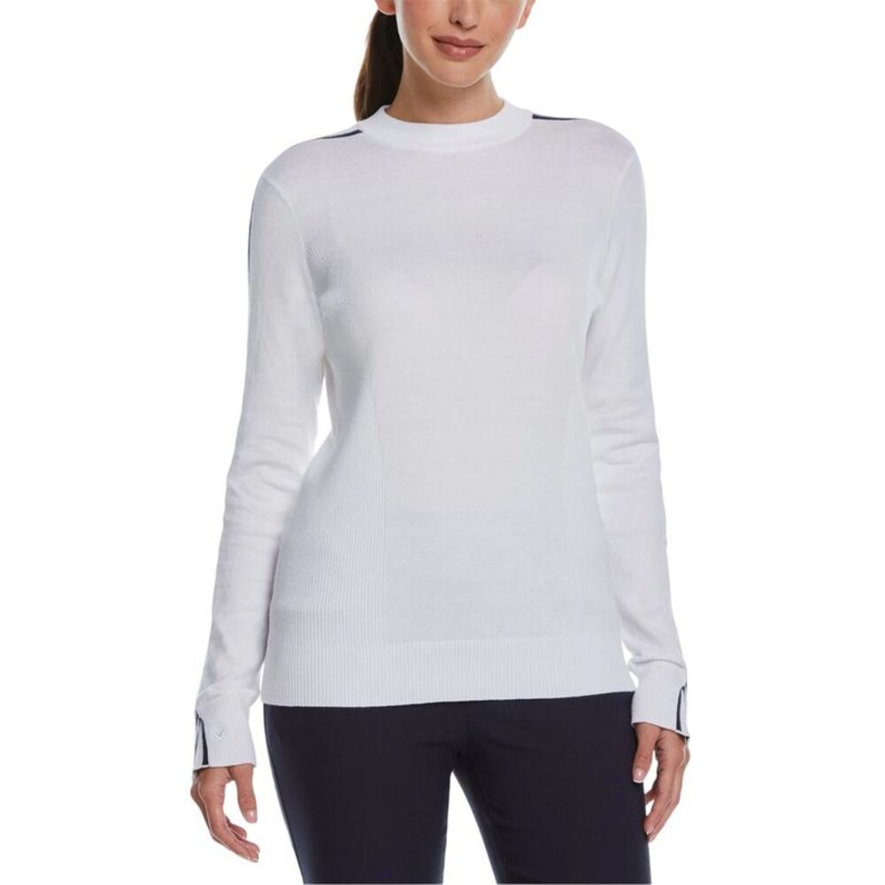 Callaway Womens/Ladies Striped Mock Neck Sweater Top / Bright White